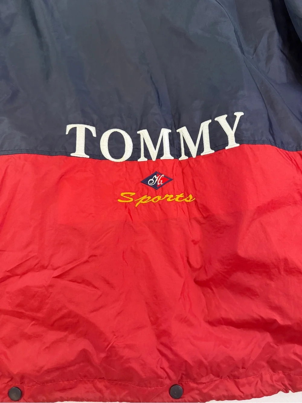 Tommy Hilfiger Navy and Red Hooded Windbreaker Jacket Vintage Y2K
